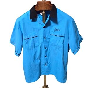 CRUISIN’ USA Retro Bowling Shirt Button Up JIM King Pins Blue Size Large